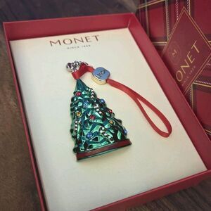 2022 Monet Christmas Tree Pendant Enamel / Gold Tone Ornament